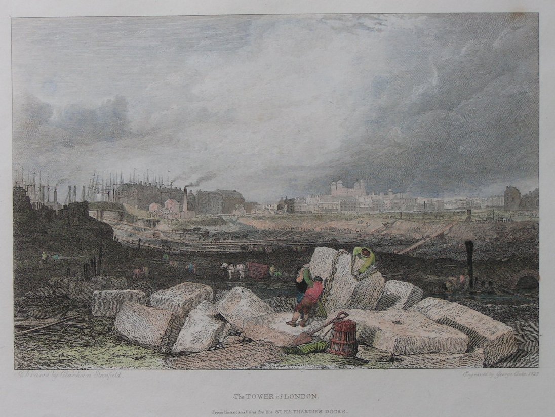 Print - The Tower of London from the excavations for the St.Katherine's Dock - Cooke